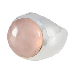 Rose Quartz Solitaire Italian Silver Pink Gemstone Chunky Signet Ring Jewelry