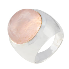 Rose Quartz Solitaire Italian Silver Pink Gemstone Chunky Signet Ring Jewelry