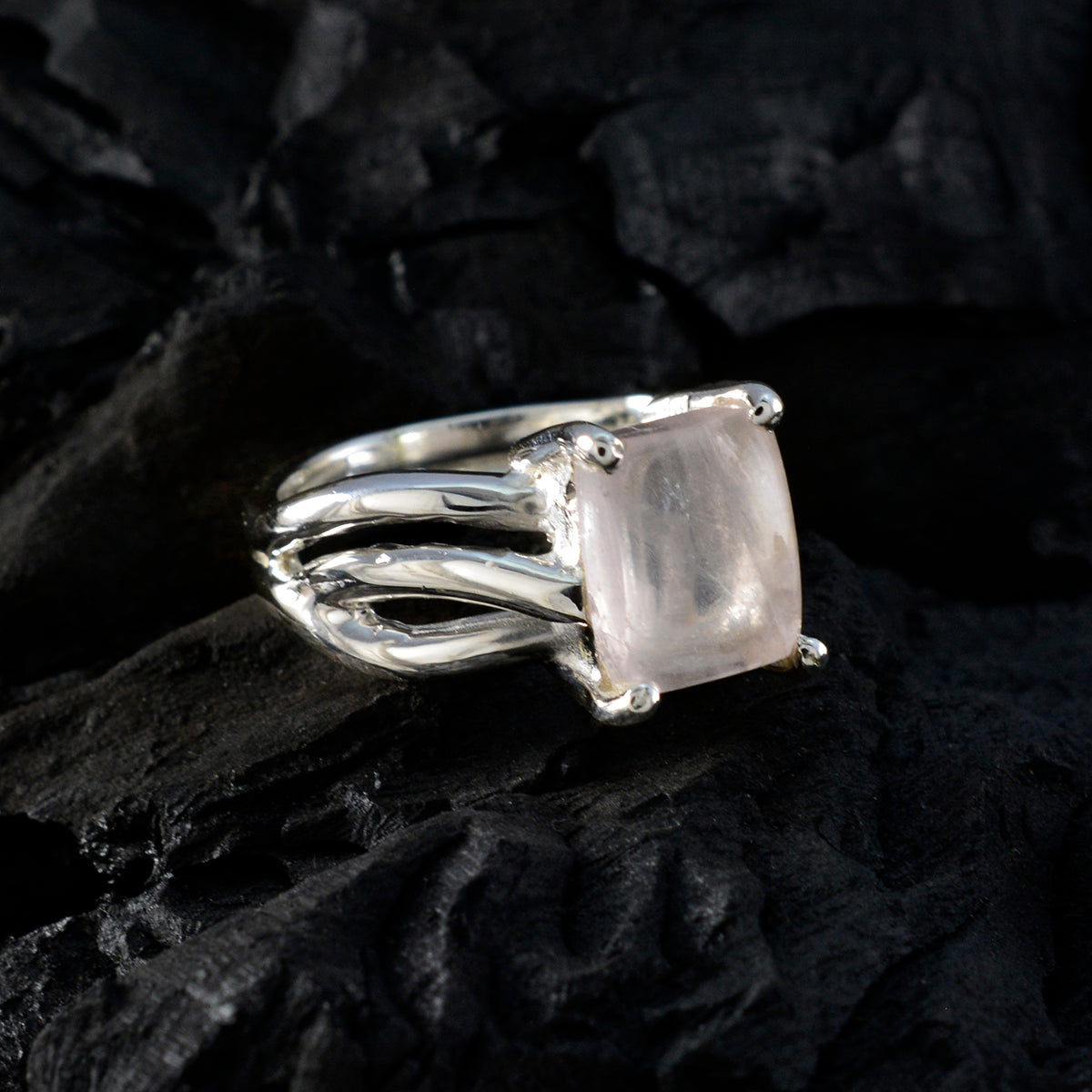 Rose Quartz Solitaire African Sterling Silver Pink Gemstone Classic Abstract Ring Jewelry