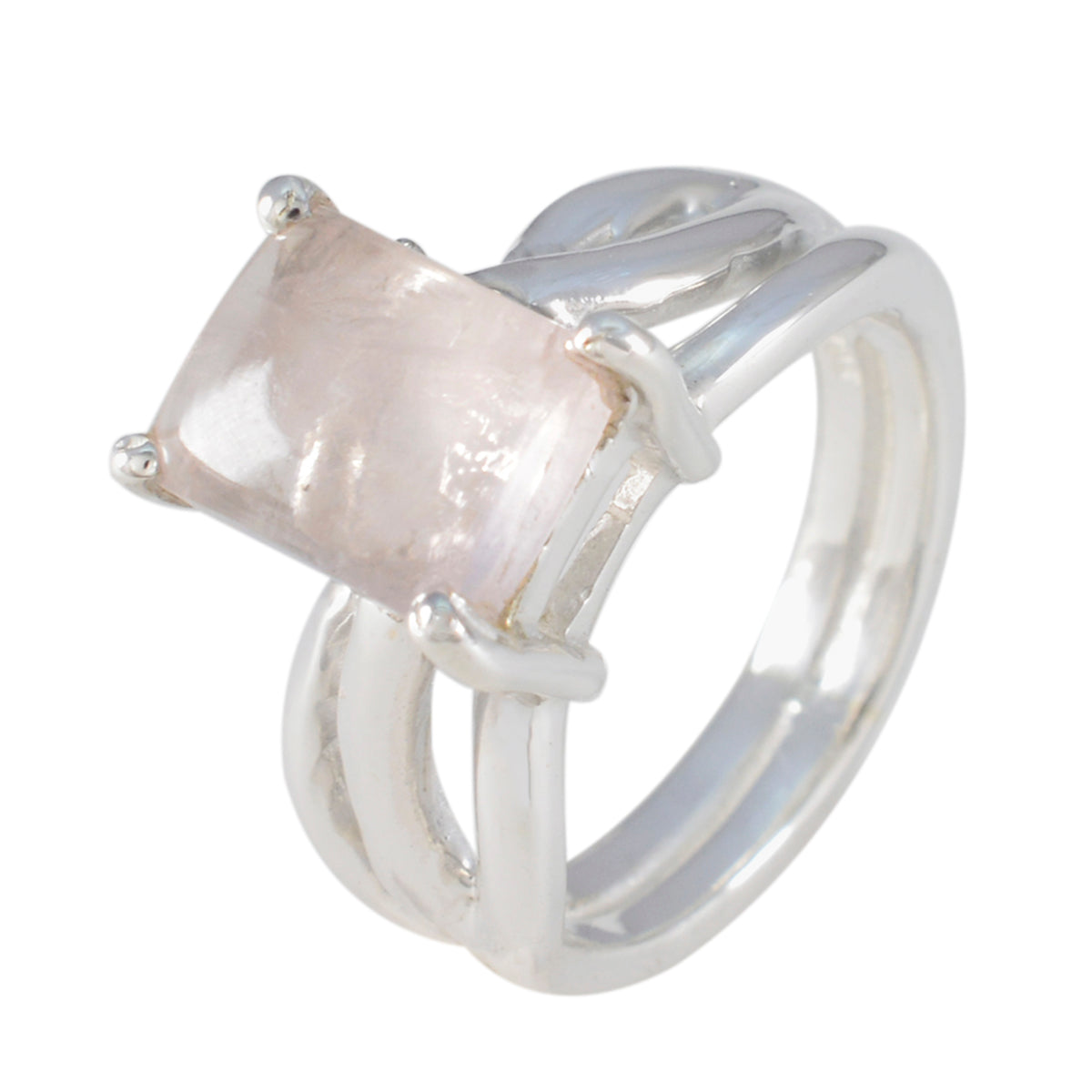 Bague classique abstraite en argent sterling avec solitaire en quartz rose et pierre précieuse rose africaine Image secondaire du produit