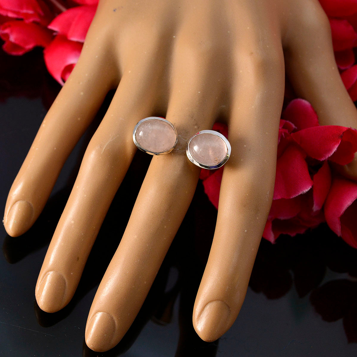 Rose Quartz Toi et Moi Moroccan 92.5 Silver Pink Gemstones Eye catching Trendy Ring Jewelry