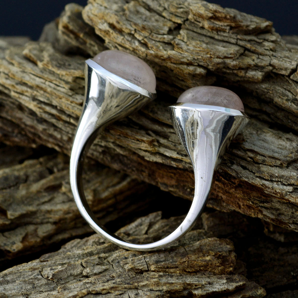 Rose Quartz Toi et Moi Moroccan 92.5 Silver Pink Gemstones Eye catching Trendy Ring Jewelry