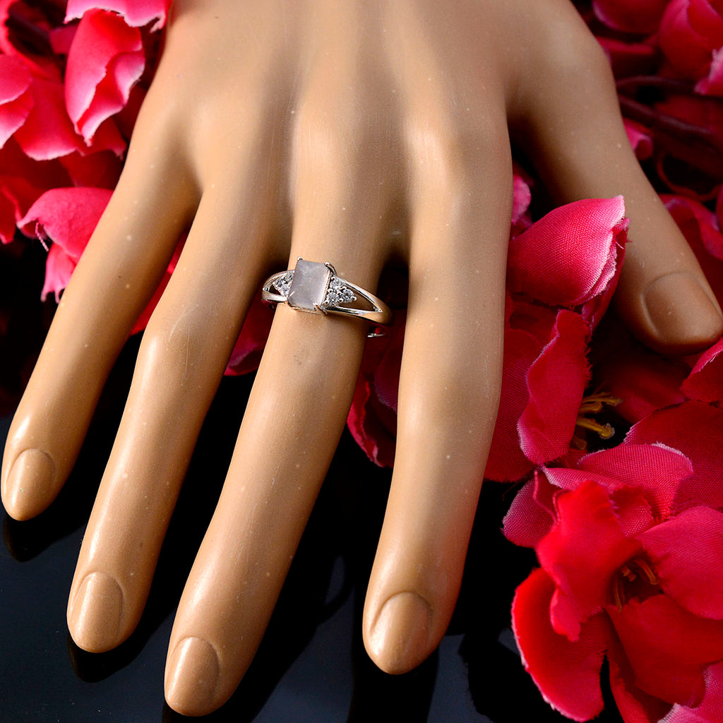 Rose Quartz Halo Turkish 925 Sterling Silver Pink Gems Dainty Romantic Ring Jewelry