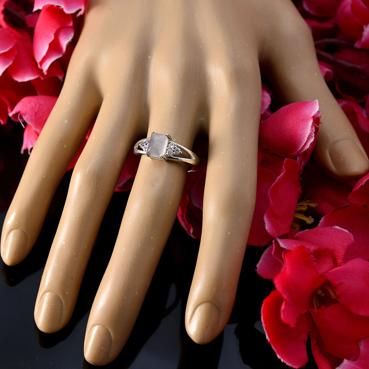 Rose Quartz Halo Turkish 925 Sterling Silver Pink Gems Dainty Romantic Ring Jewelry