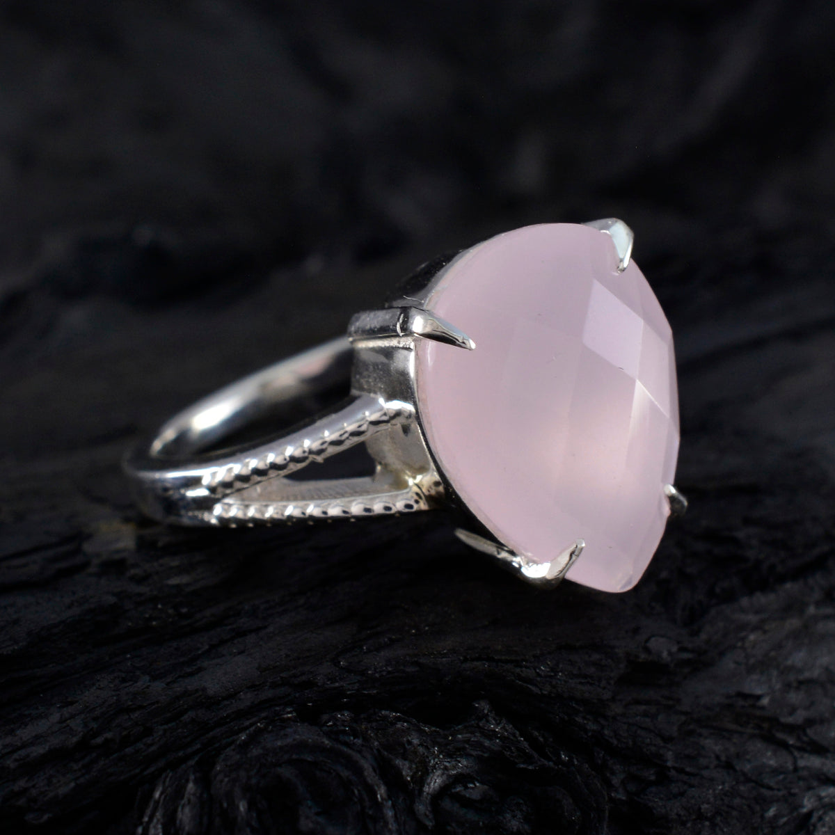 Rose Quartz Solitaire Russian Sterling Silver Pink Gems Eye catching Engagement Ring Jewelry