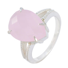 Rose Quartz Solitaire Russian Sterling Silver Pink Gems Eye catching Engagement Ring Jewelry