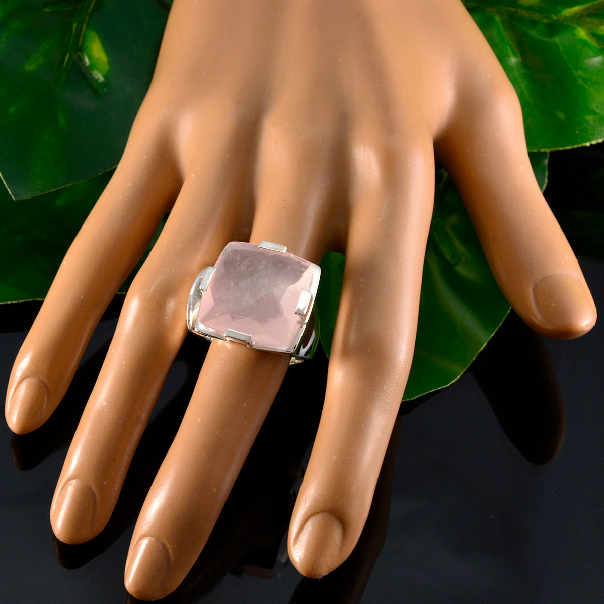 Rose Quartz Solitaire Italian Sterling Silver Pink Gemstone Chunky Armor Ring Jewelry