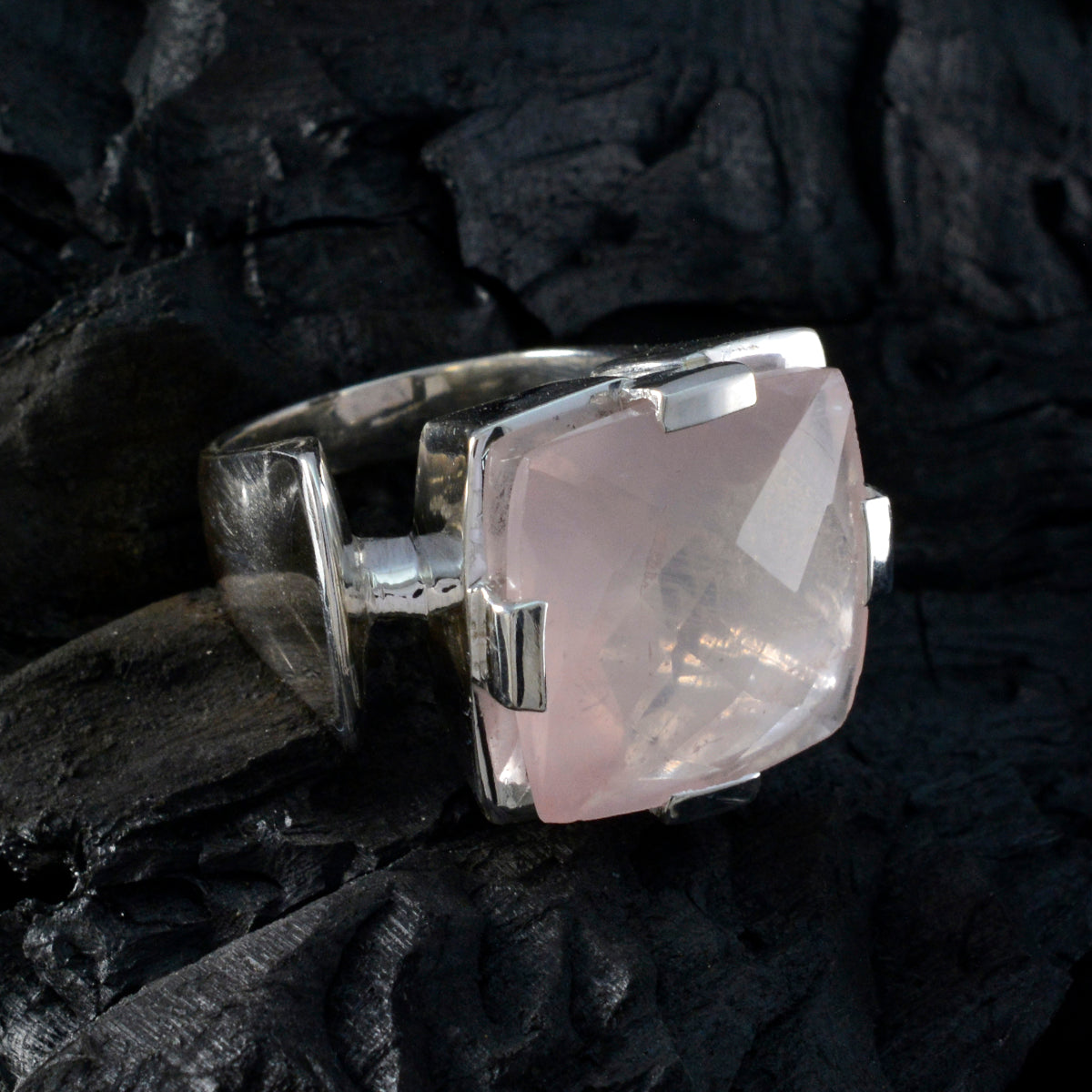 Rose Quartz Solitaire Italian Sterling Silver Pink Gemstone Chunky Armor Ring Jewelry