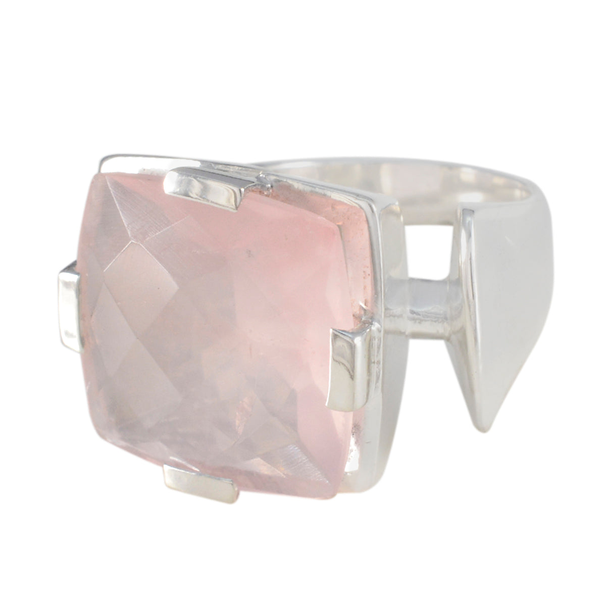 Rose Quartz Solitaire Italian Sterling Silver Pink Gemstone Chunky Armor Ring Jewelry
