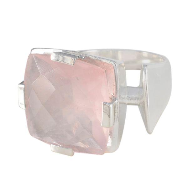 Rose Quartz Solitaire Italian Sterling Silver Pink Gemstone Chunky Armor Ring Jewelry