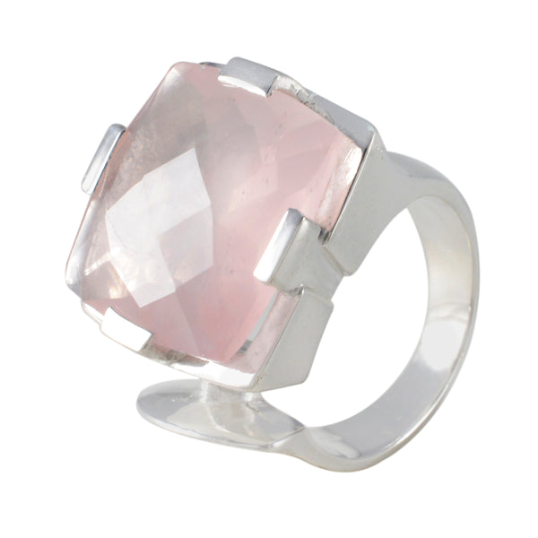 Rose Quartz Solitaire Italian Sterling Silver Pink Gemstone Chunky Armor Ring Jewelry