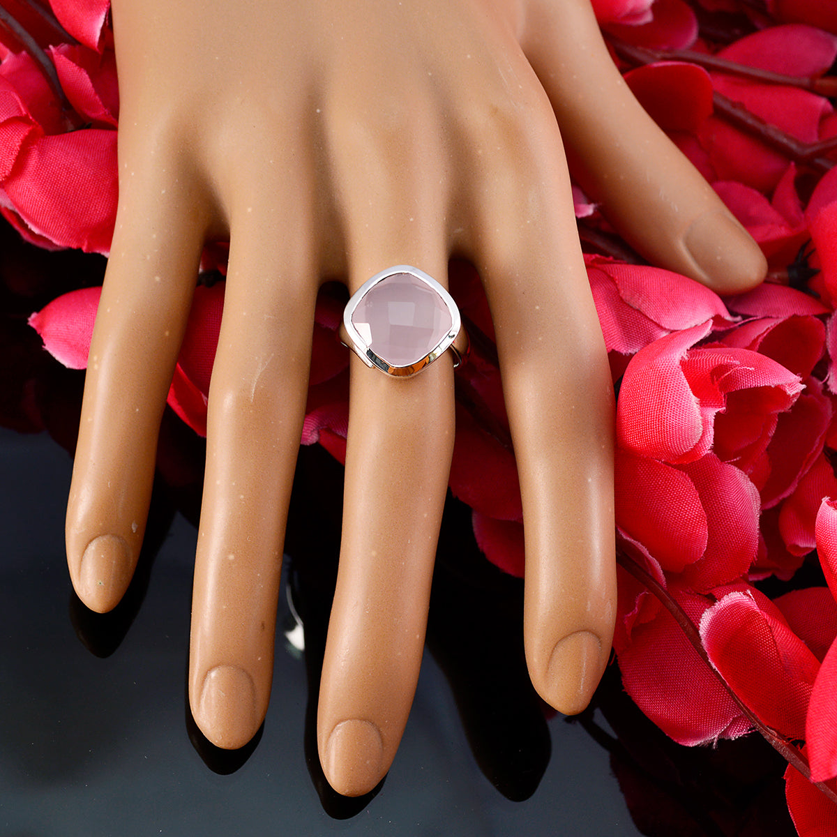 Rose Quartz Solitaire Russian 92.5 Silver Pink Gems Minimal Sophisticated Ring Jewellery