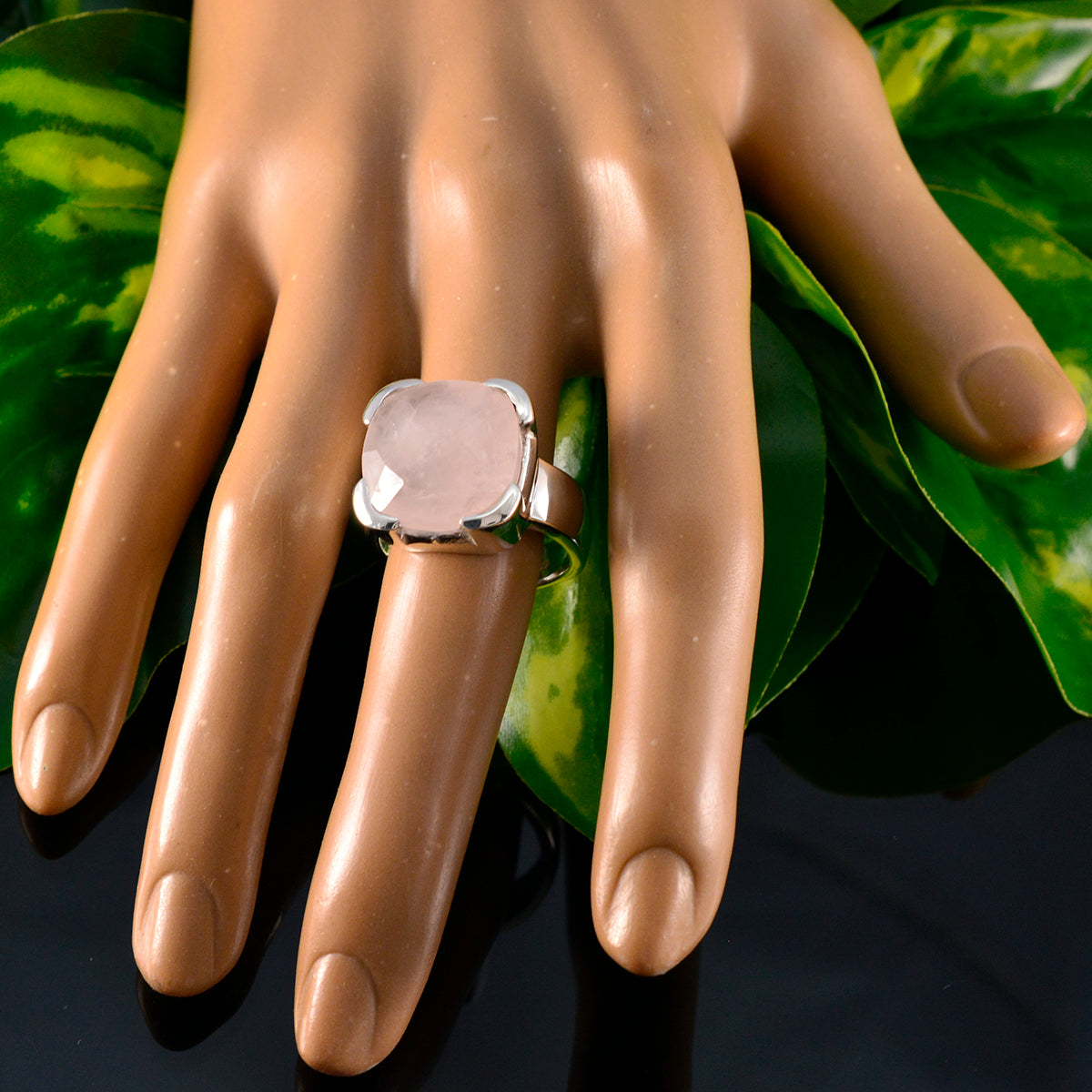 Rose Quartz Solitaire Italian Silver Pink Gemstone Statement Victorian Ring Jewelry