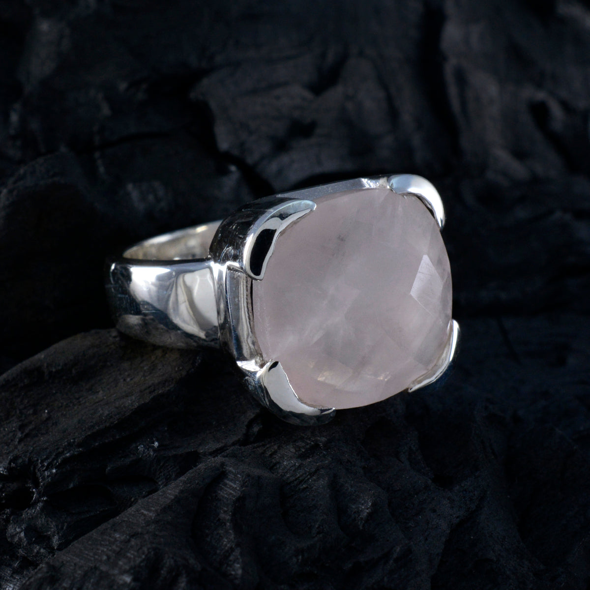 Rose Quartz Solitaire Italian Silver Pink Gemstone Statement Victorian Ring Jewelry