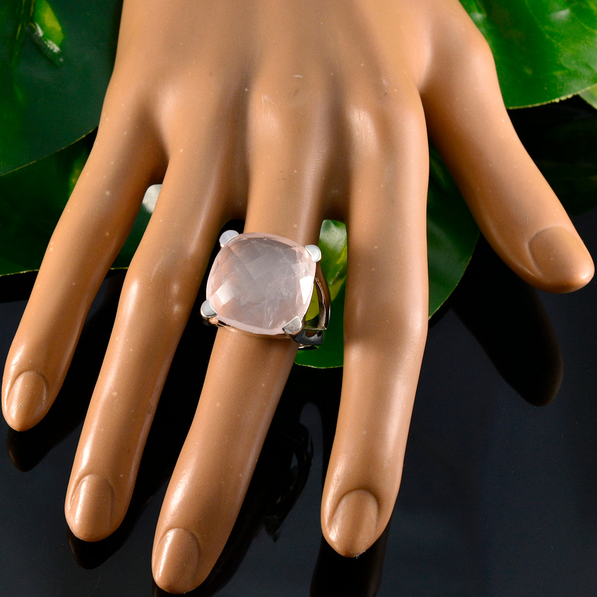 Rose Quartz Solitaire Italian Silver Pink Gemstone Chunky Retro Ring Jewelry