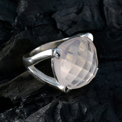 Rose Quartz Solitaire Italian Silver Pink Gemstone Chunky Retro Ring Jewelry