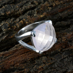 Rose Quartz Solitaire Italian Silver Pink Gemstone Chunky Retro Ring Jewelry