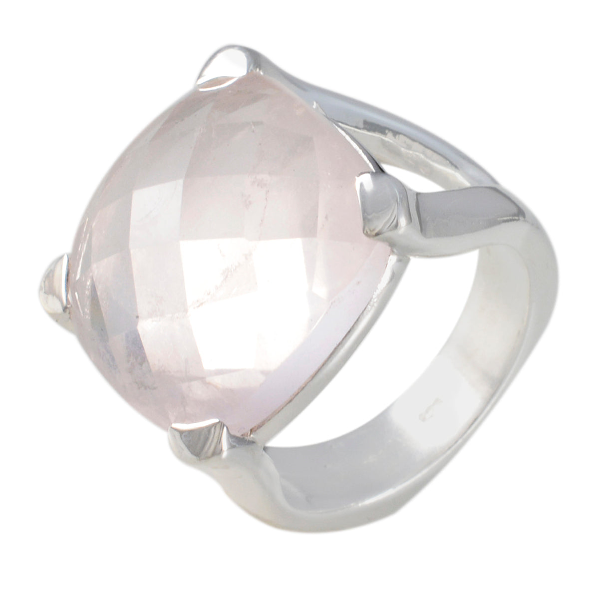 Rose Quartz Solitaire Italian Silver Pink Gemstone Chunky Retro Ring Jewelry