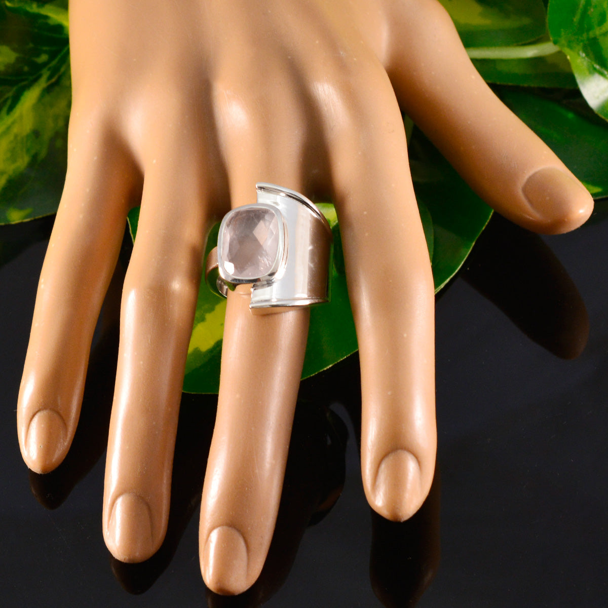 Rose Quartz Solitaire German Silver Pink Gems Versatile Armor Ring Jewellery