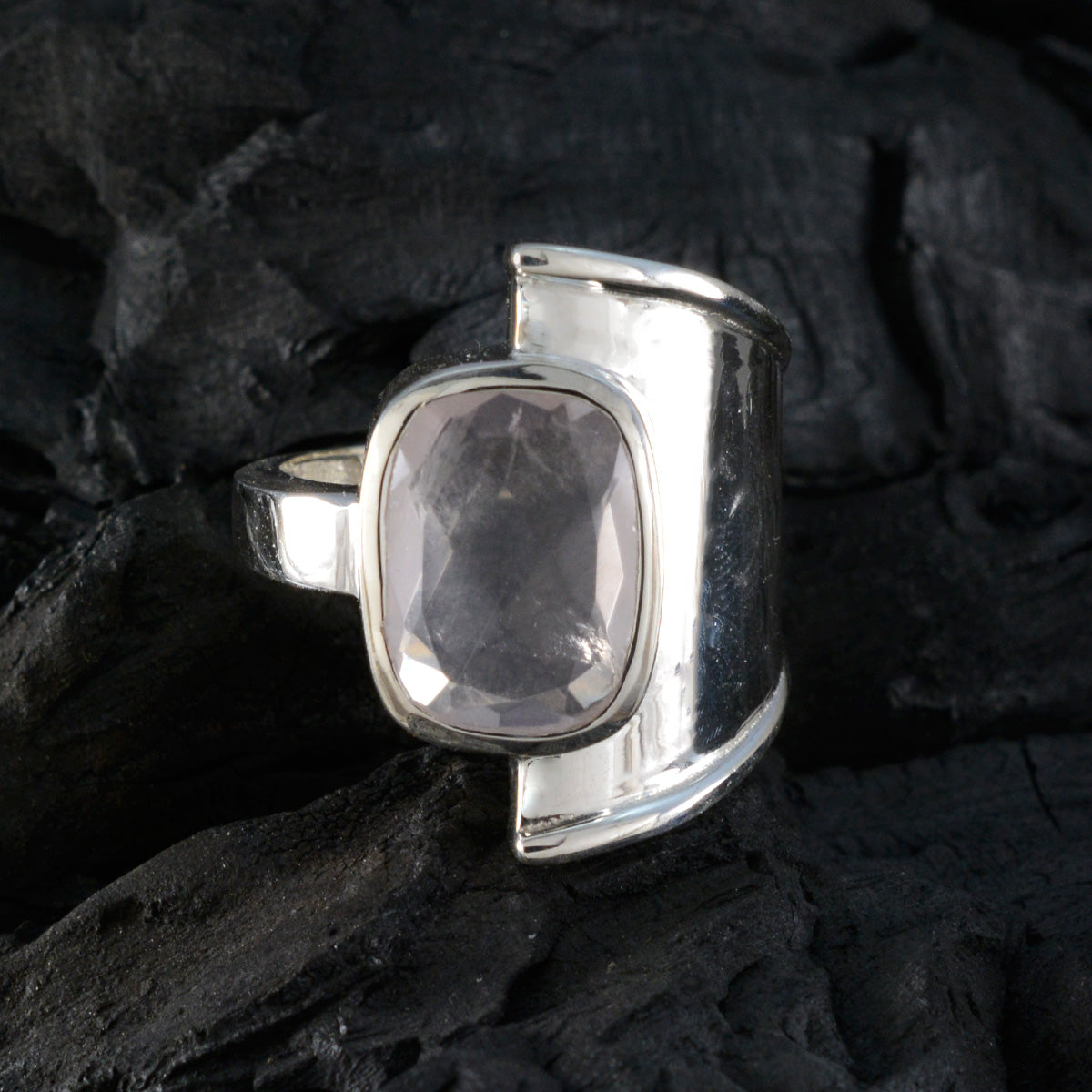 Rose Quartz Solitaire German Silver Pink Gems Versatile Armor Ring Jewellery