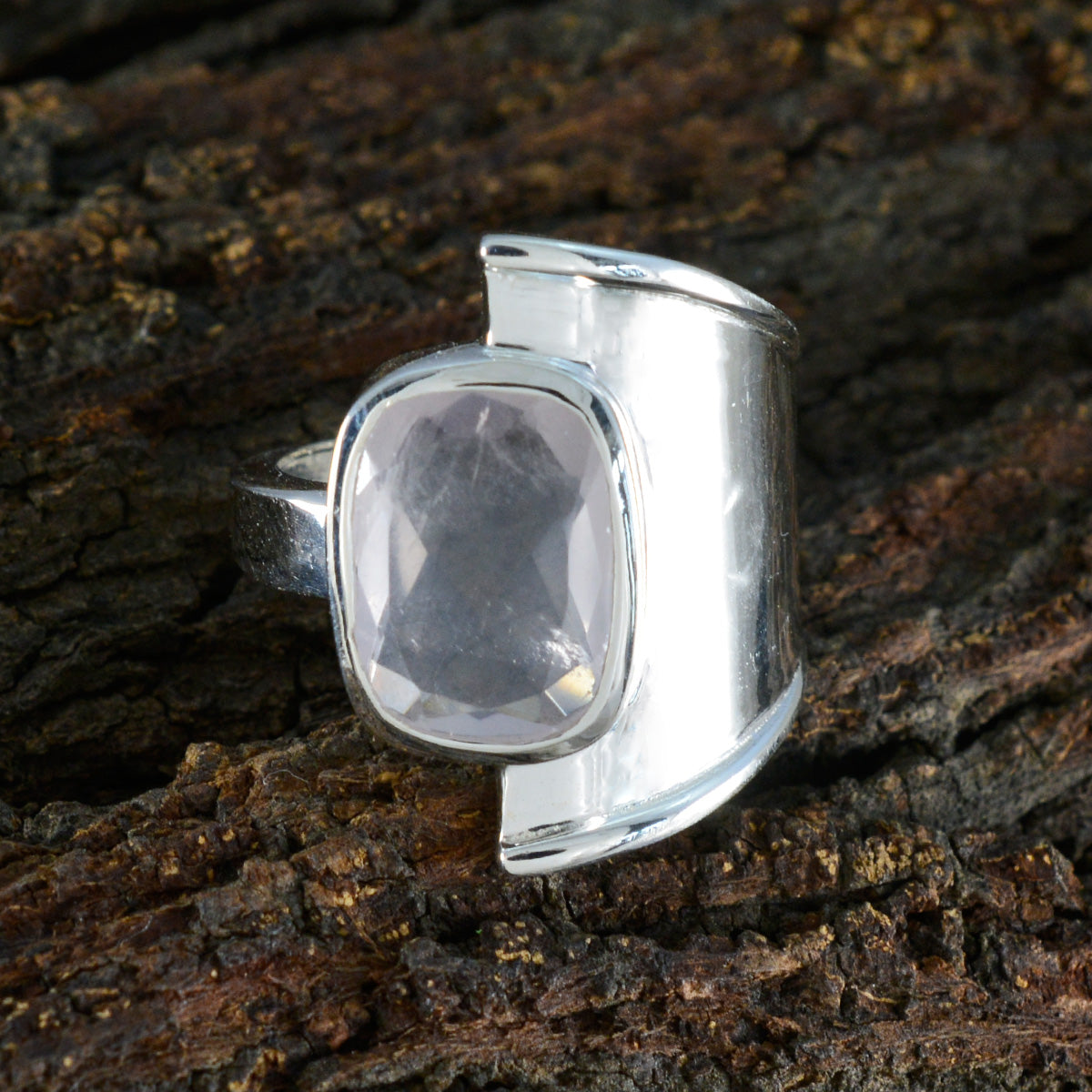 Rose Quartz Solitaire German Silver Pink Gems Versatile Armor Ring Jewellery