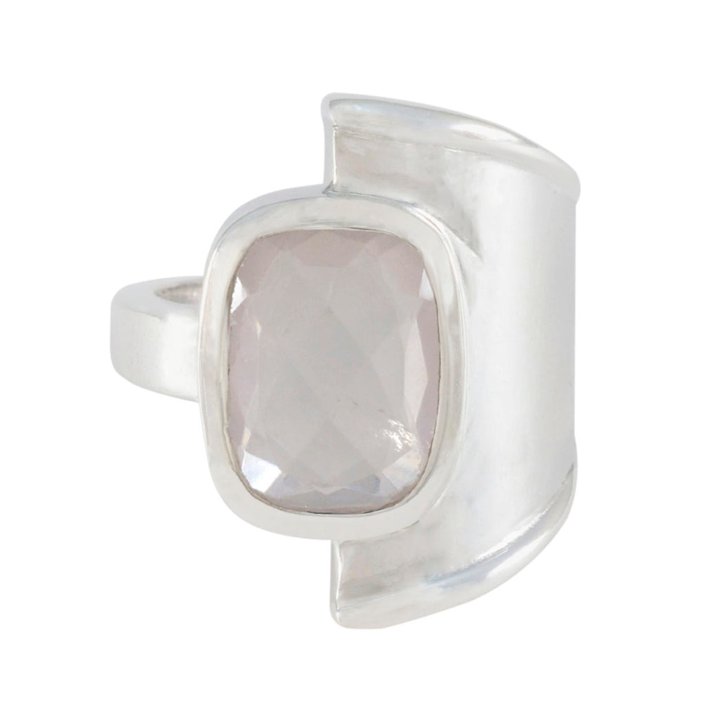 Rose Quartz Solitaire German Silver Pink Gems Versatile Armor Ring Jewellery