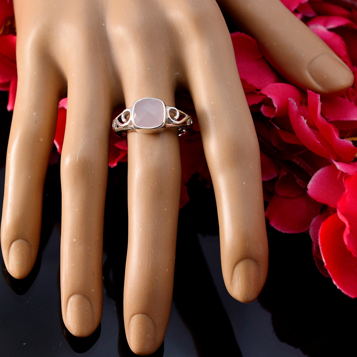 Rose Quartz Solitaire Korean 925 Sterling Silver Pink Gemstone Whisper thin Luxurious Ring Jewellery