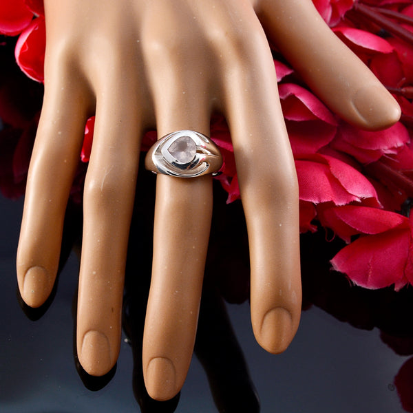 Rose Quartz Solitaire German Sterling Silver Pink Gems Eye catching Fairytale Ring Jewelry