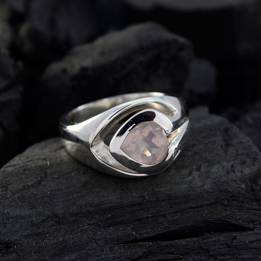 Rose Quartz Solitaire German Sterling Silver Pink Gems Eye catching Fairytale Ring Jewelry