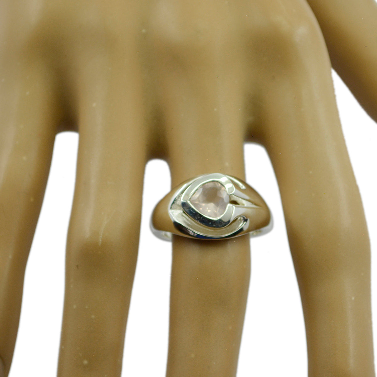 Rose Quartz Solitaire German Sterling Silver Pink Gems Eye catching Fairytale Ring Jewelry