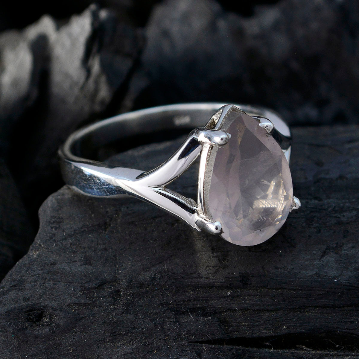 Rose Quartz Solitaire Egyptian 925 Silver Pink Gemstones Minimal Promise Ring Jewellery