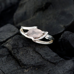 Rose Quartz Solitaire Japanese Silver Pink Gemstone Dainty Modern Ring Jewelry