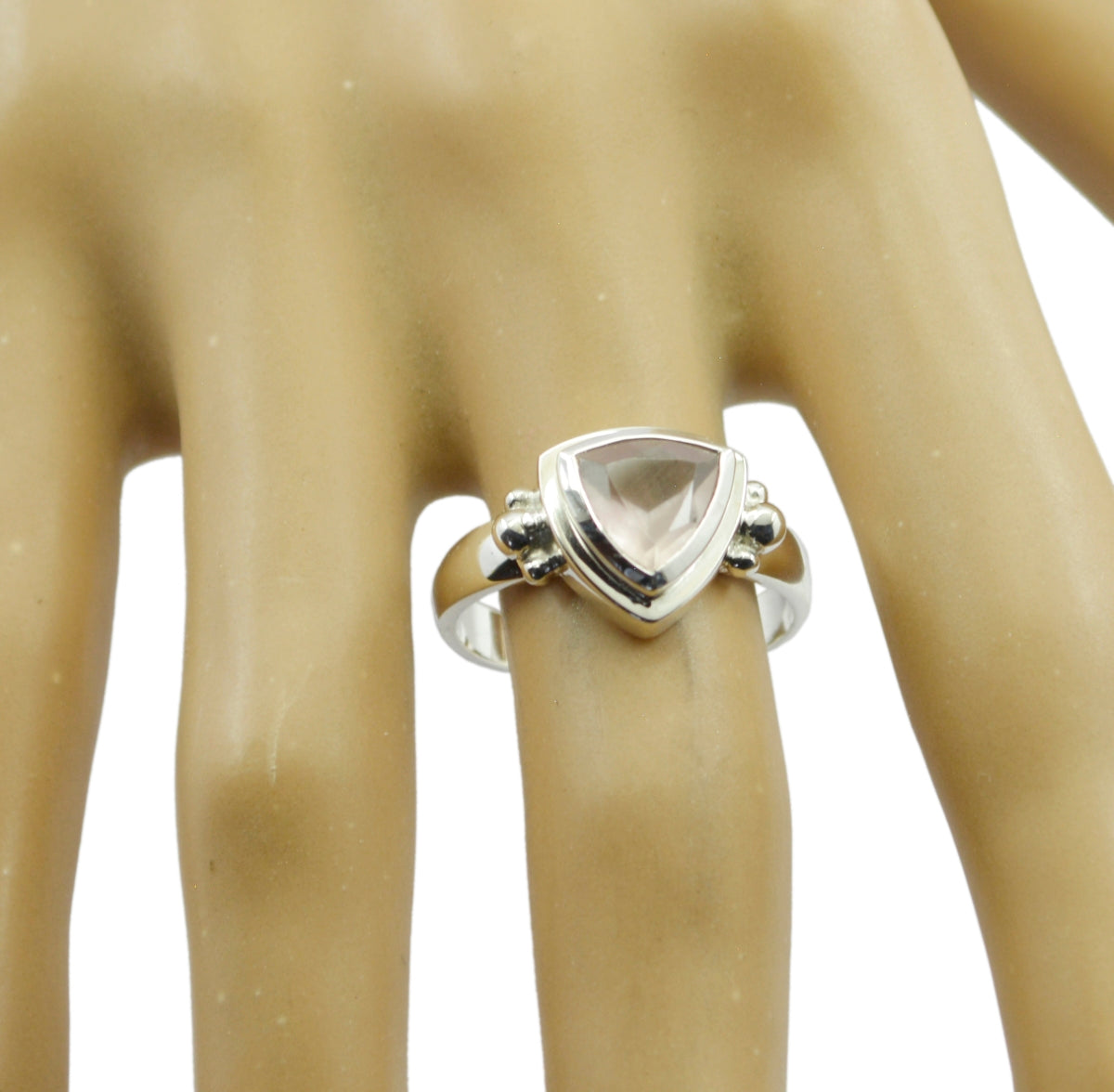 Anello etnico sottile con solitario in quarzo rosa egiziano in argento 925 con pietre preziose rosa Immagine secondaria del prodotto