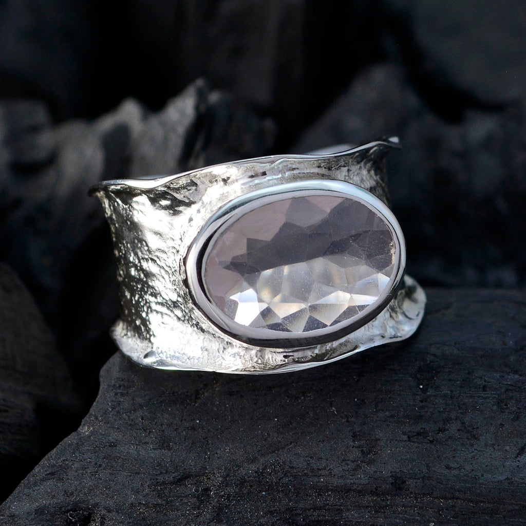 Rose Quartz Solitaire German Sterling Silver Pink Gemstone Edgy Oversized Band Jewellery