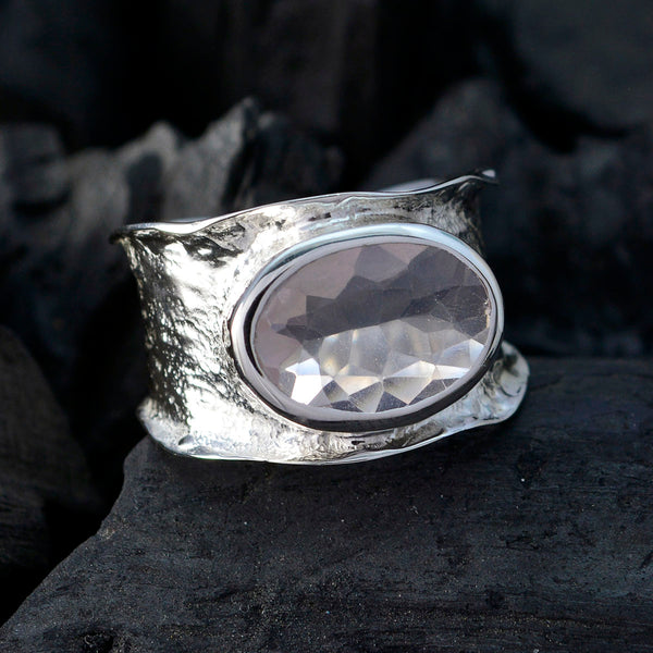 Rose Quartz Solitaire German Sterling Silver Pink Gemstone Edgy Oversized Band Jewellery