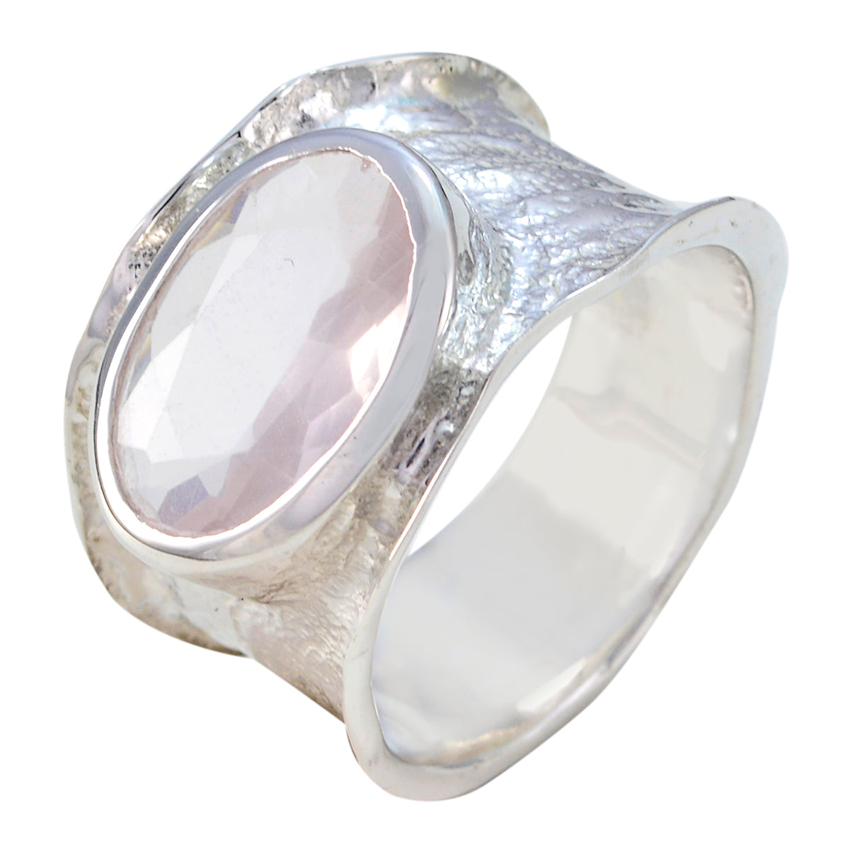 Rose Quartz Solitaire German Sterling Silver Pink Gemstone Edgy Oversized Band Jewellery Immagine principale del prodotto