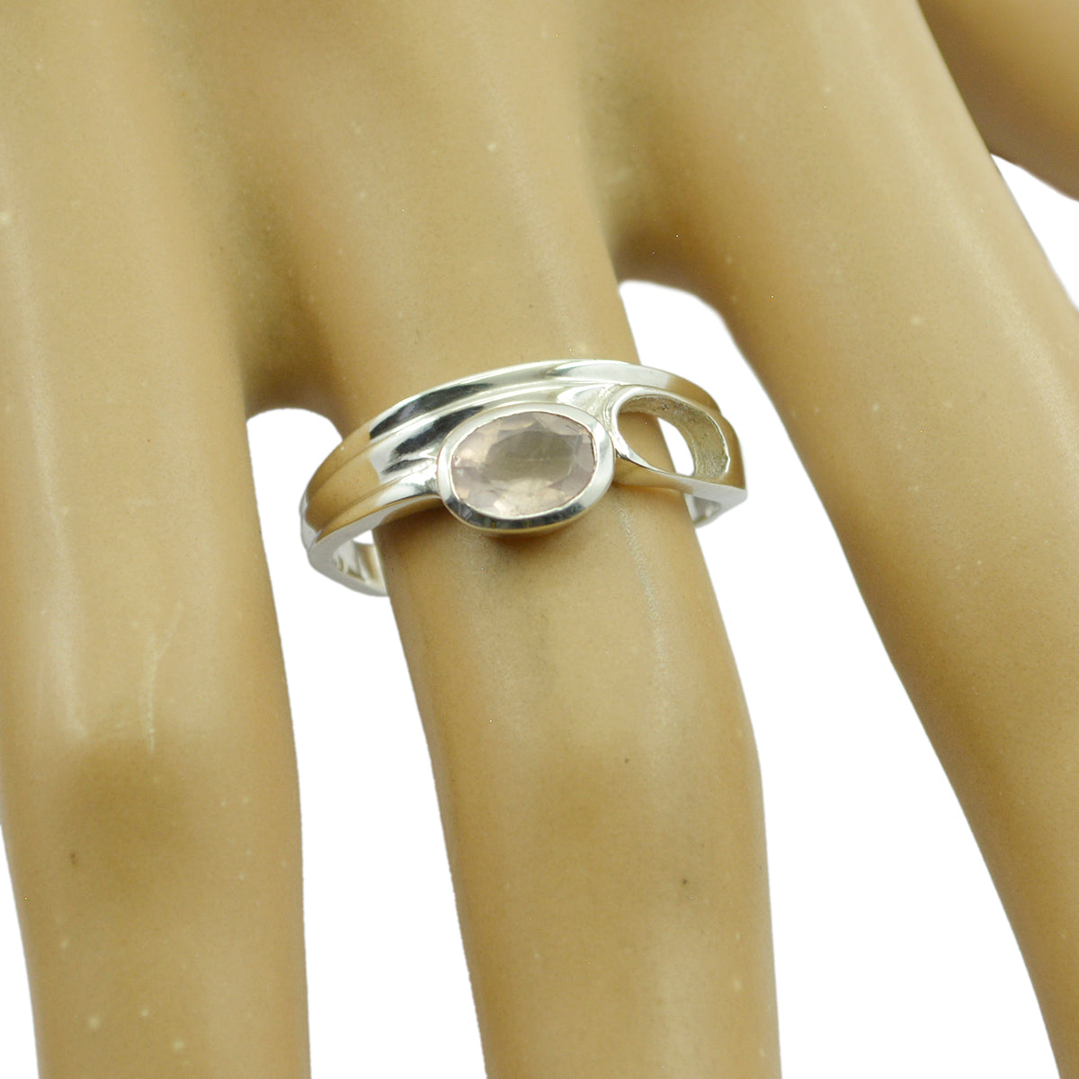 Anello tradizionale leggero con quarzo rosa solitario, argento africano, pietre preziose rosa Immagine secondaria del prodotto