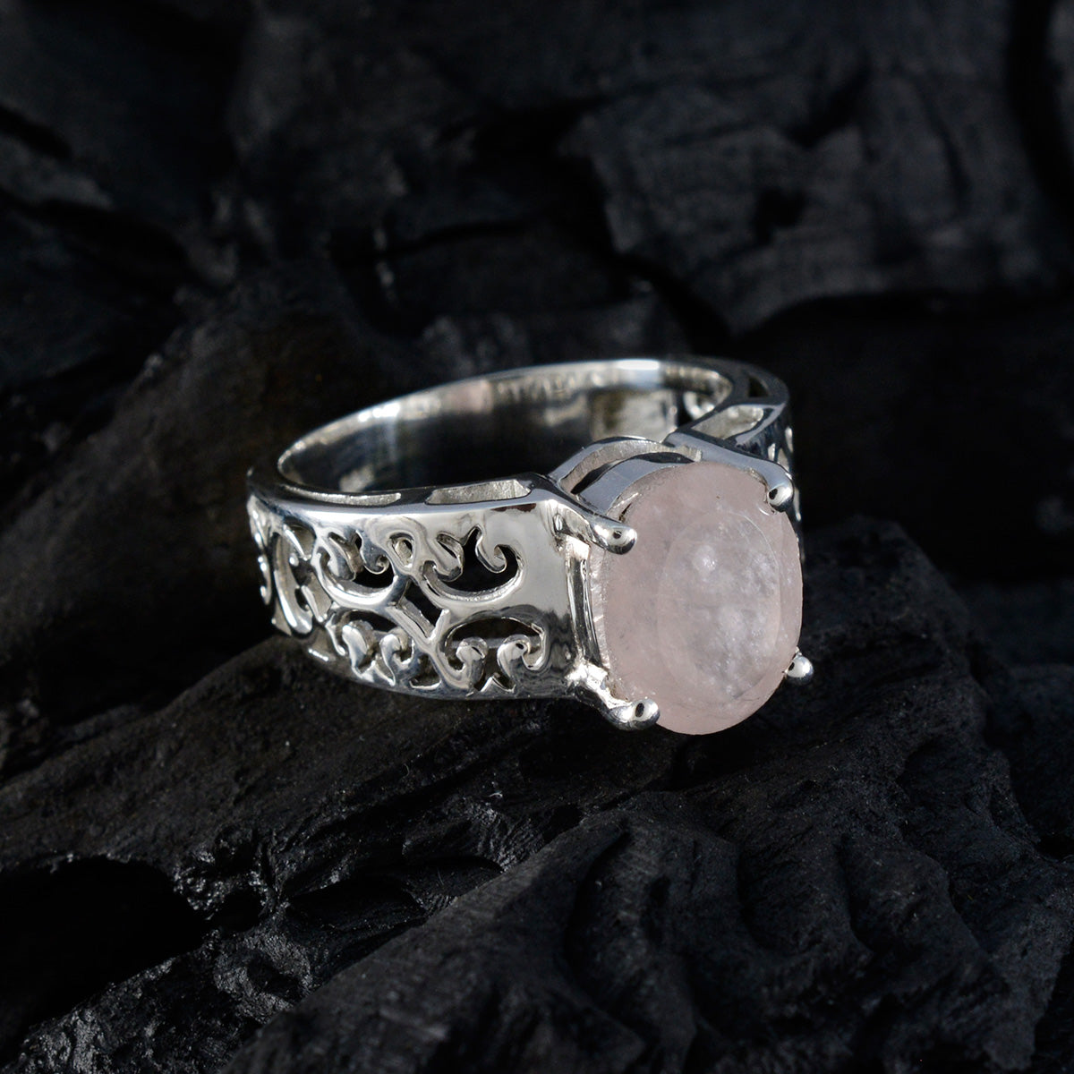 Rose Quartz Solitaire Mexican 925 Sterling Silver Pink Gemstones Whisper thin Filigree Ring Jewelry