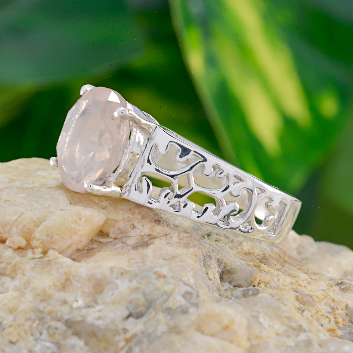 Rose Quartz Solitaire Mexican 925 Sterling Silver Pink Gemstones Whisper thin Filigree Ring Jewelry