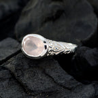 Rose Quartz Solitaire Indian Silver Pink Gemstone Minimal Art Deco Ring Jewelry