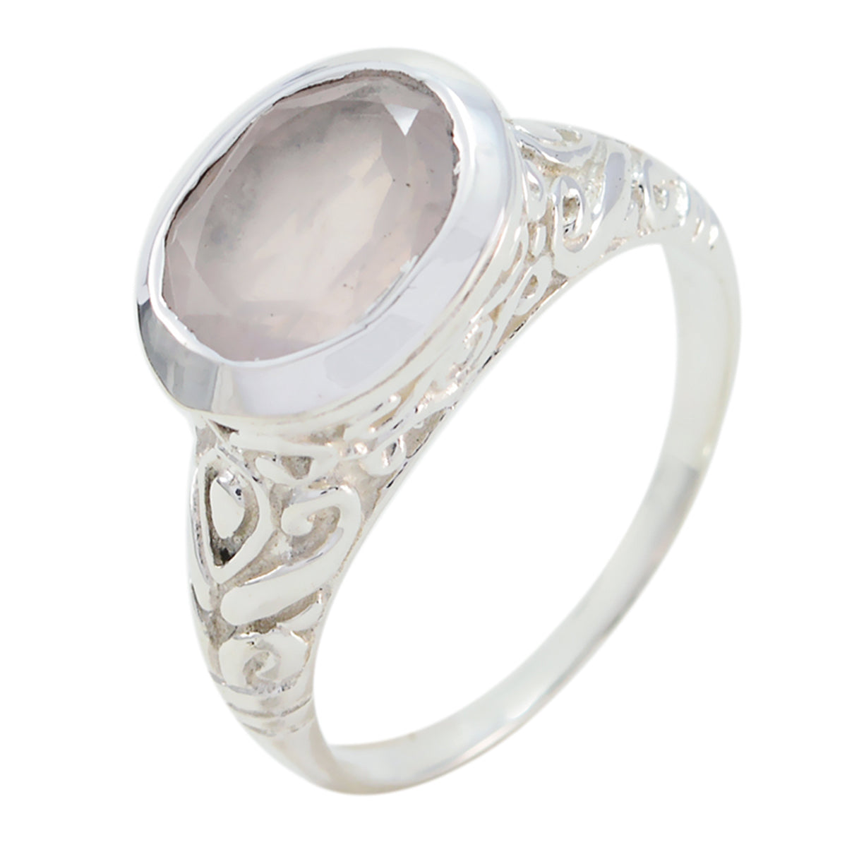 Rosenkvarts Solitaire Indisk Silver Rosa Ädelsten Minimalistisk Art Deco Ring Smycken Sekundär produktbild
