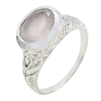 Rose Quartz Solitaire Indian Silver Pink Gemstone Minimal Art Deco Ring Jewelry