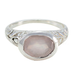 Rose Quartz Solitaire Indian Silver Pink Gemstone Minimal Art Deco Ring Jewelry