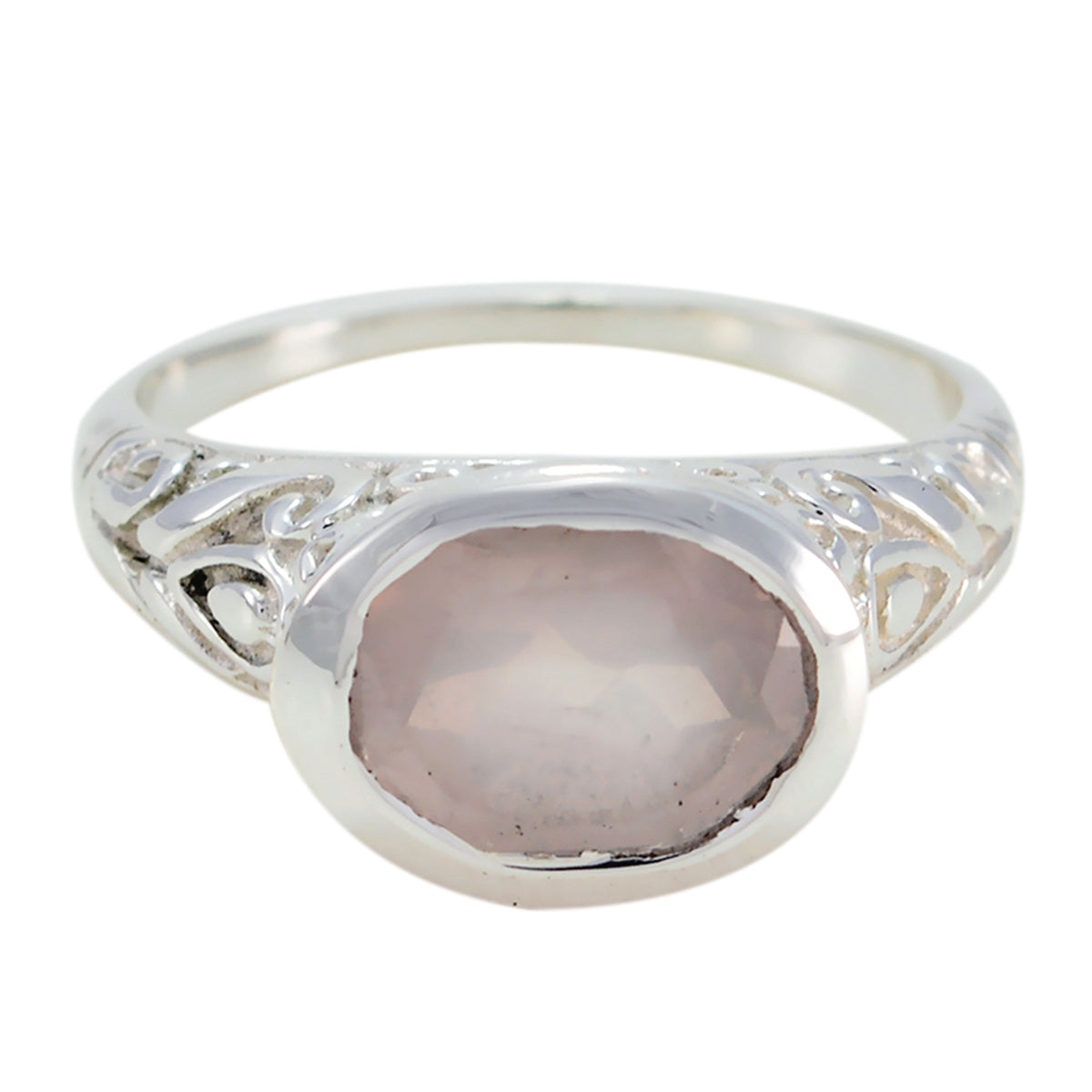 Rose Quartz Solitaire Indian Silver Pink Gemstone Minimal Art Deco Ring Jewelry
