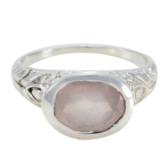Rose Quartz Solitaire Indian Silver Pink Gemstone Minimal Art Deco Ring Jewelry