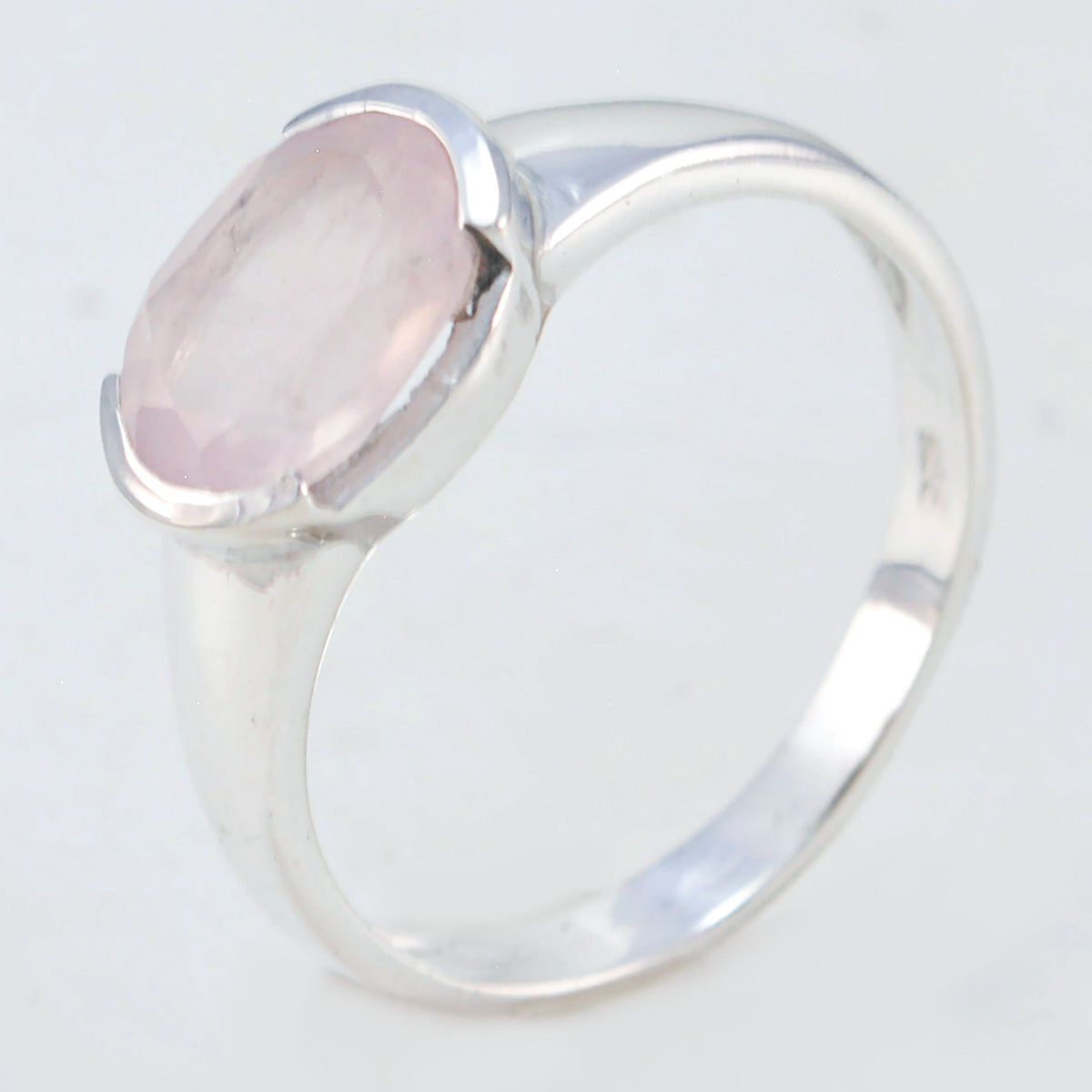 Rose Quartz Solitaire Korean 92.5 Silver Pink Gemstone Dainty Modern Ring Jewelry