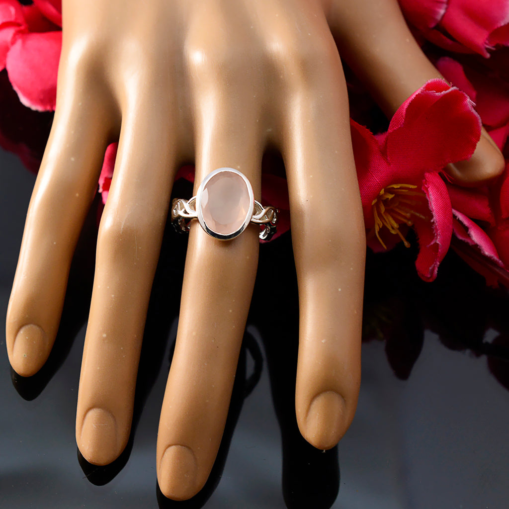 Rose Quartz Solitaire Middle Eastern 925 Sterling Silver Pink Gems Minimal Rope Wire Ring Jewellery