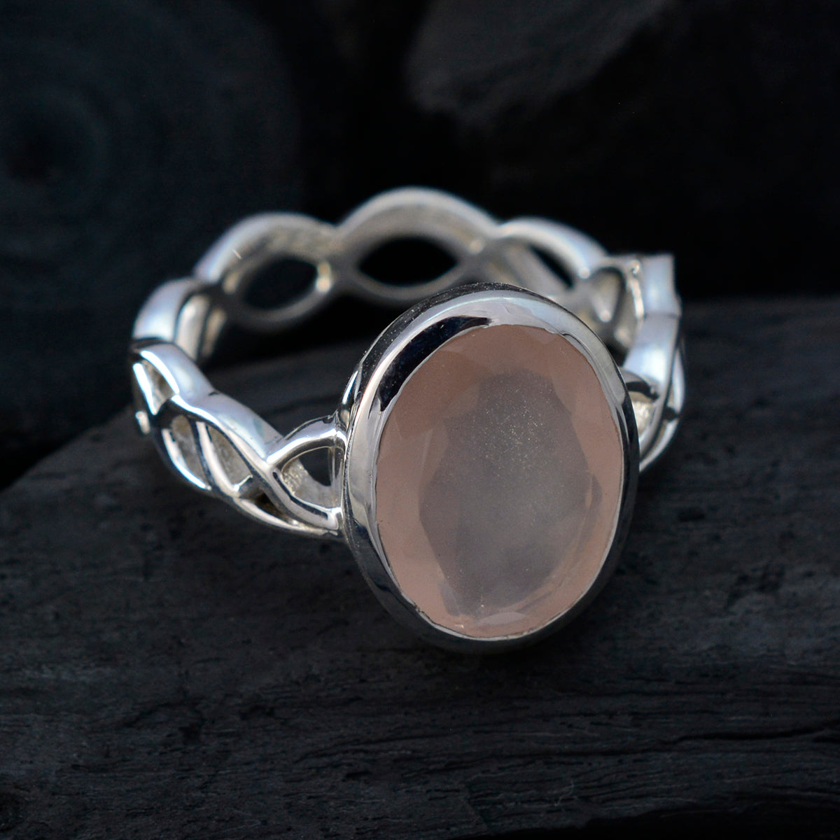 Rose Quartz Solitaire Middle Eastern 925 Sterling Silver Pink Gems Minimal Rope Wire Ring Jewellery