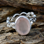 Rose Quartz Solitaire Middle Eastern 925 Sterling Silver Pink Gems Minimal Rope Wire Ring Jewellery