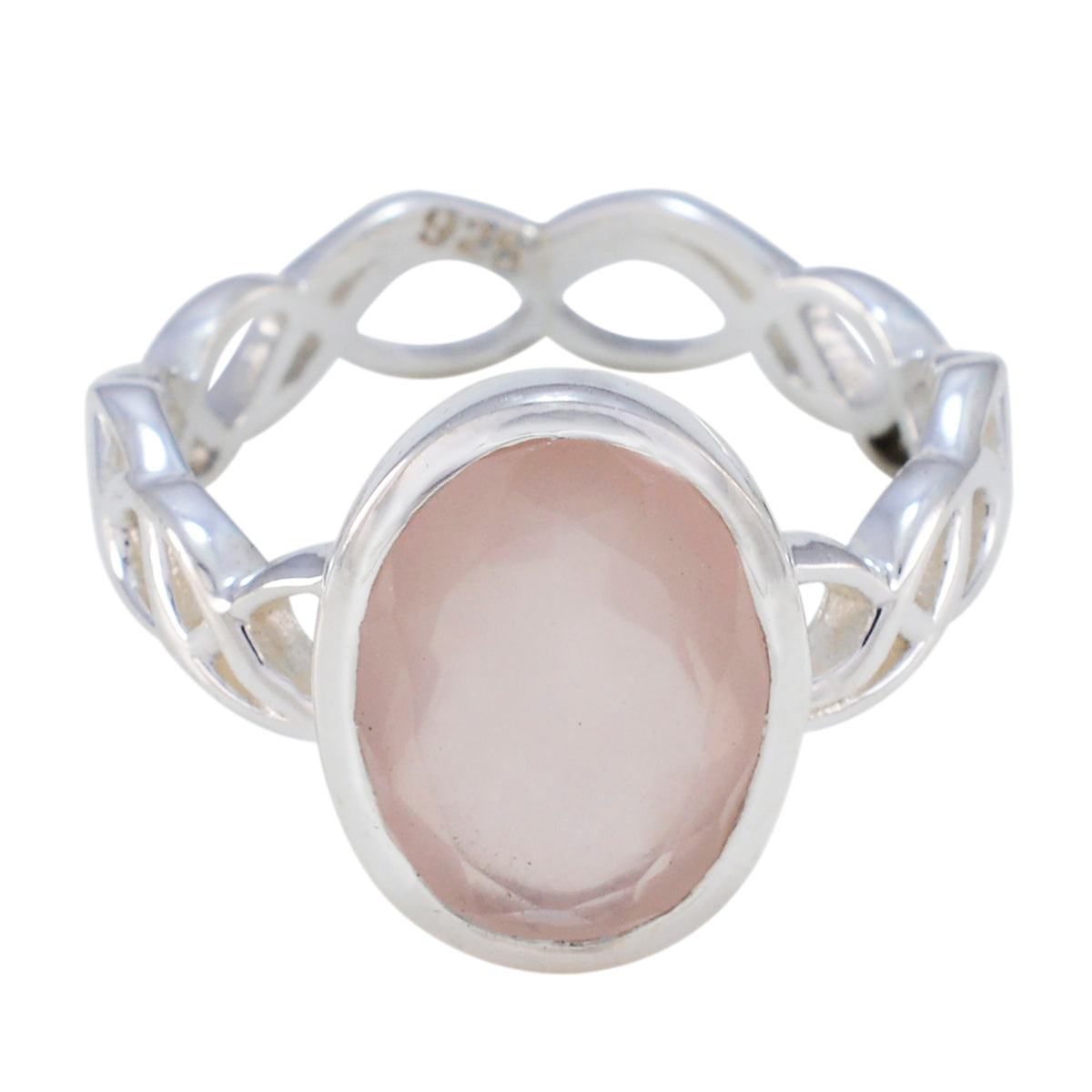 Rose Quartz Solitaire Middle Eastern 925 Sterling Silver Pink Gems Minimal Rope Wire Ring Jewellery メイン画像